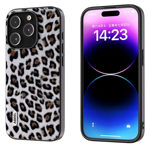 For iPhone 15 Pro Max ABEEL Black Edge Leopard Phone Case(Silver Leopard) - HoMEdemic™ 