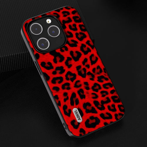 For iPhone 15 Pro Max ABEEL Black Edge Leopard Phone Case(Red Leopard) - HoMEdemic™ 