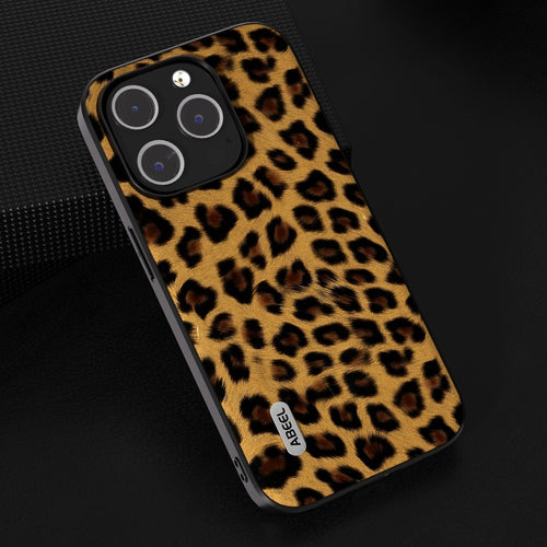 For iPhone 15 Pro Max ABEEL Black Edge Leopard Phone Case(Golden Leopard) - HoMEdemic™ 