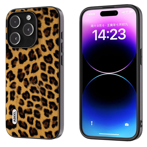 For iPhone 15 Pro Max ABEEL Black Edge Leopard Phone Case(Golden Leopard) - HoMEdemic™ 