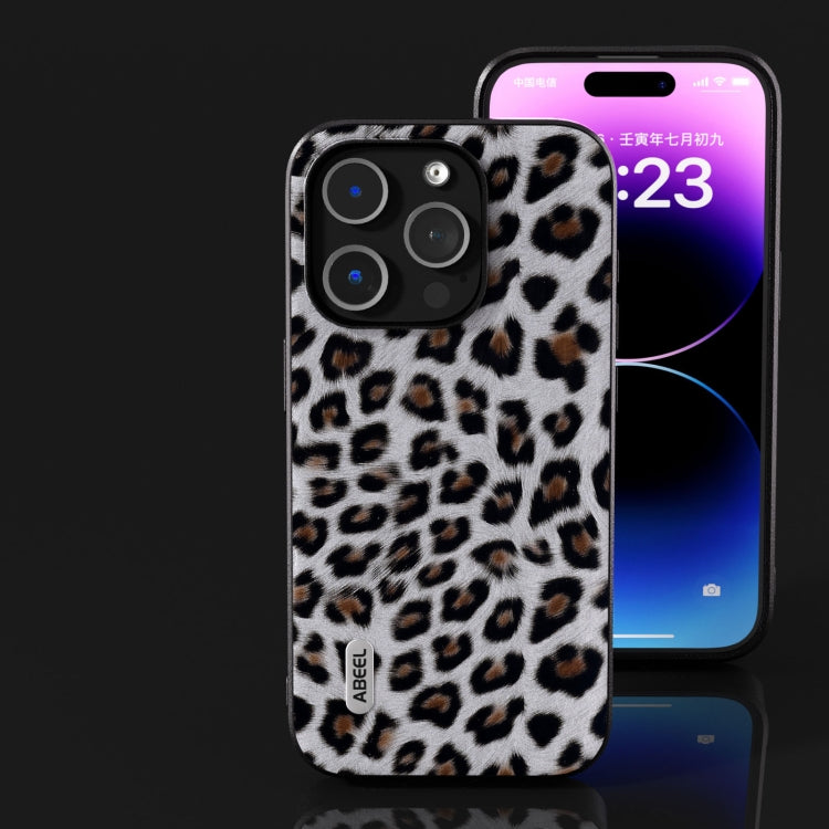For iPhone 15 Pro ABEEL Black Edge Leopard Phone Case(Silver Leopard) - HoMEdemic™ 