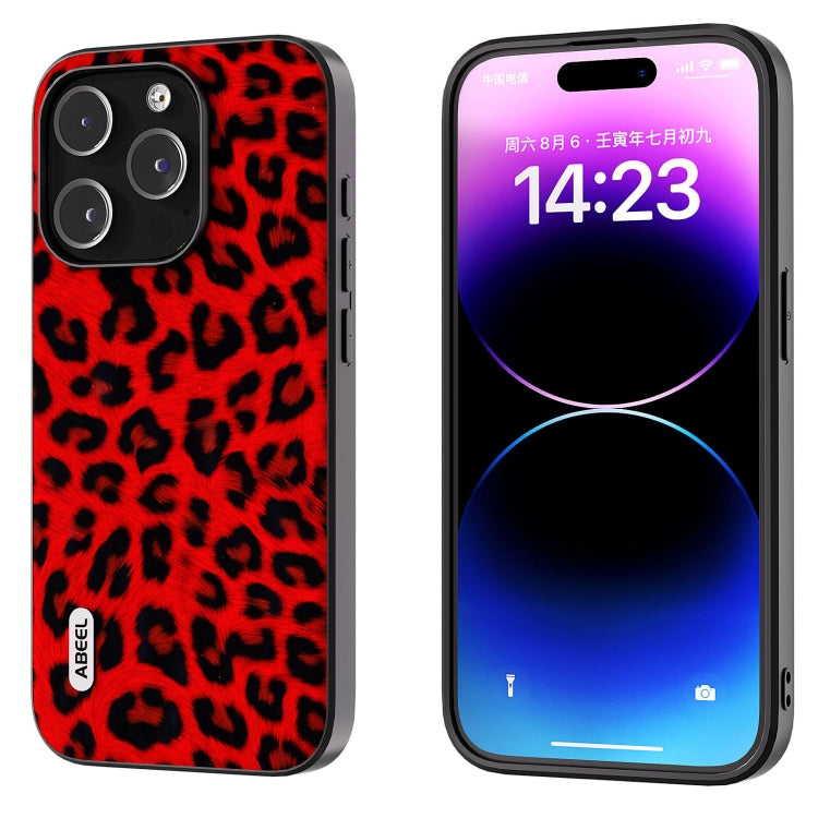 For iPhone 15 Pro ABEEL Black Edge Leopard Phone Case(Red Leopard) - HoMEdemic™ 