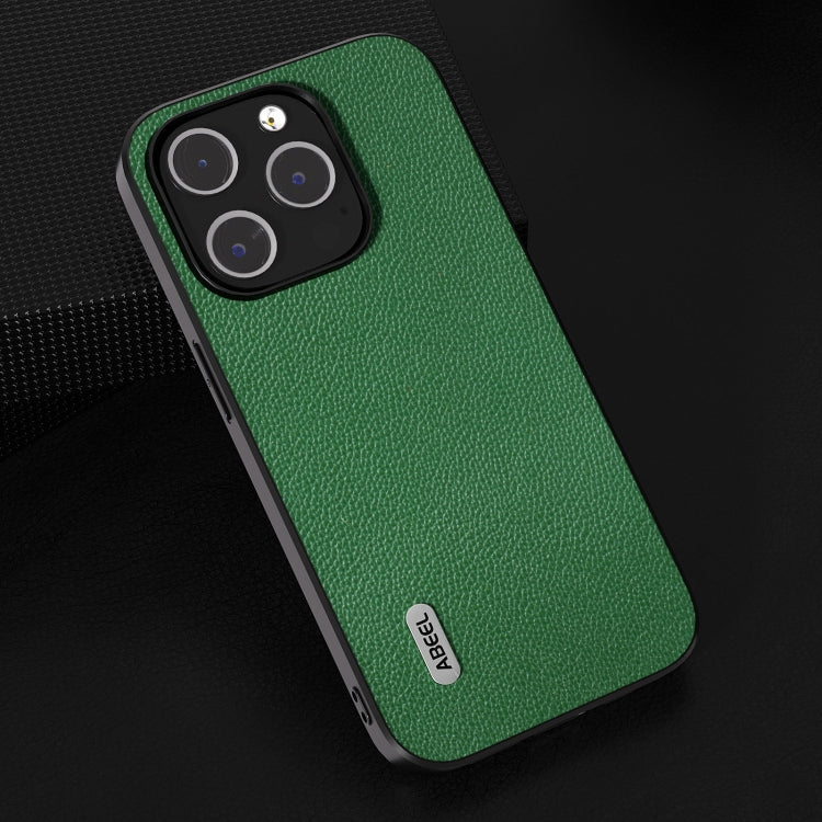 For iPhone 15 Pro ABEEL Black Edge Genuine Leather Mino Phone Case(Green) - HoMEdemic™ 