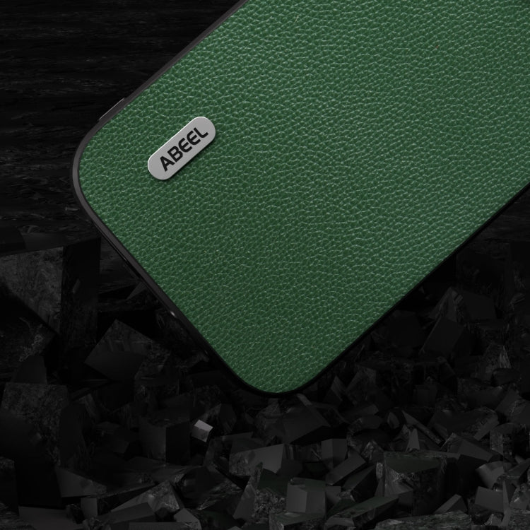 For iPhone 15 Pro ABEEL Black Edge Genuine Leather Mino Phone Case(Green) - HoMEdemic™ 