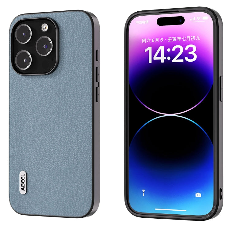 For iPhone 15 Pro ABEEL Black Edge Genuine Leather Mino Phone Case(Blue) - HoMEdemic™ 