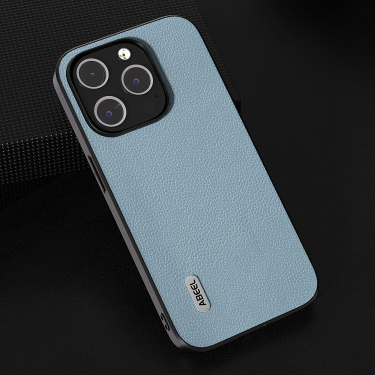 For iPhone 15 Pro ABEEL Black Edge Genuine Leather Mino Phone Case(Blue) - HoMEdemic™ 