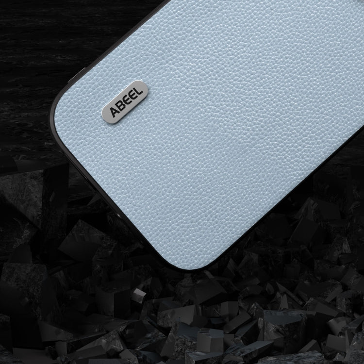 For iPhone 15 Pro ABEEL Black Edge Genuine Leather Mino Phone Case(Blue) - HoMEdemic™ 