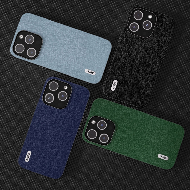 For iPhone 15 Pro ABEEL Black Edge Genuine Leather Mino Phone Case(Blue) - HoMEdemic™ 