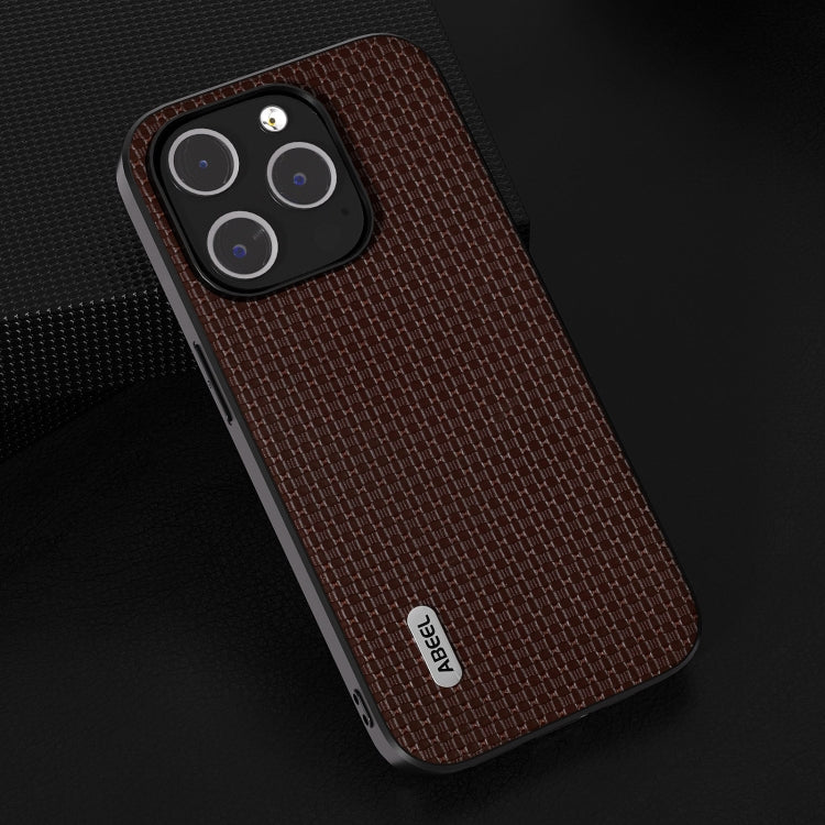 For iPhone 15 Pro ABEEL Genuine Leather Luxury Black Edge Phone Case(Coffee) - HoMEdemic™ 