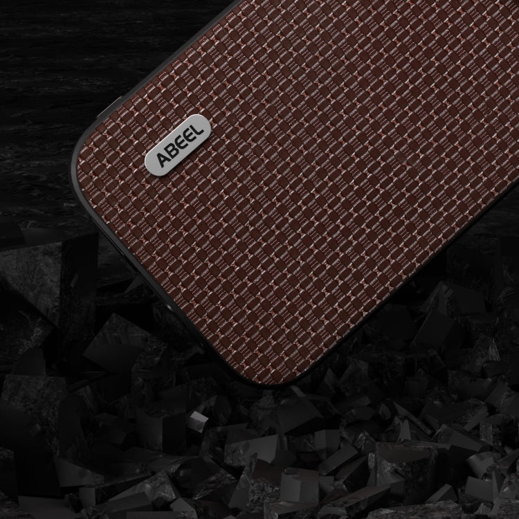 For iPhone 15 Pro ABEEL Genuine Leather Luxury Black Edge Phone Case(Coffee) - HoMEdemic™ 