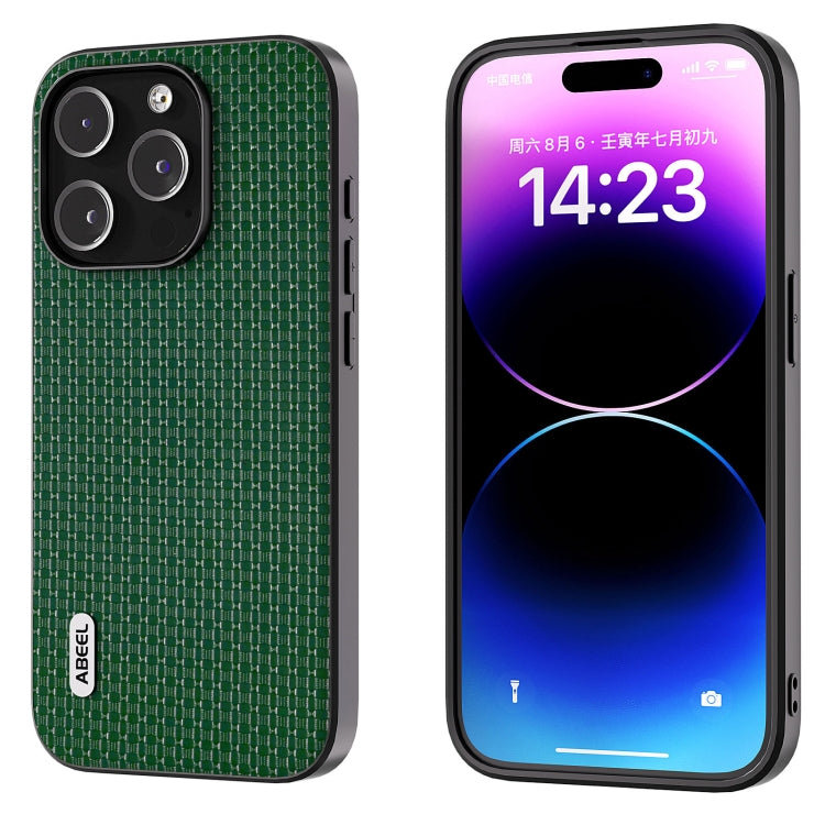 For iPhone 15 Pro ABEEL Genuine Leather Luxury Black Edge Phone Case(Night Green) - HoMEdemic™ 