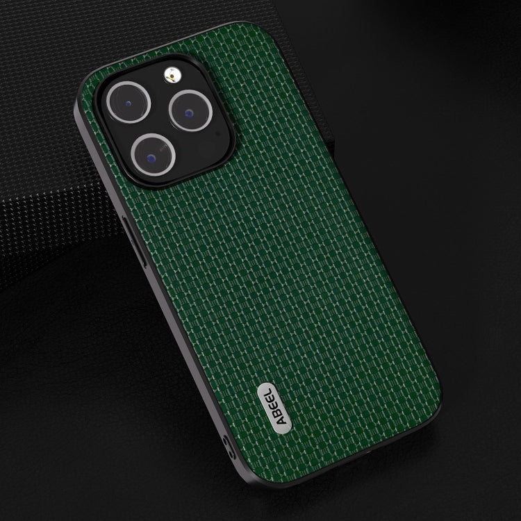For iPhone 15 Pro ABEEL Genuine Leather Luxury Black Edge Phone Case(Night Green) - HoMEdemic™ 
