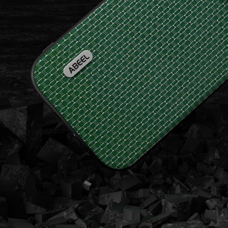 For iPhone 15 Pro ABEEL Genuine Leather Luxury Black Edge Phone Case(Night Green) - HoMEdemic™ 