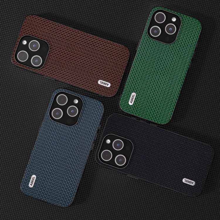 For iPhone 15 Pro ABEEL Genuine Leather Luxury Black Edge Phone Case(Night Green) - HoMEdemic™ 