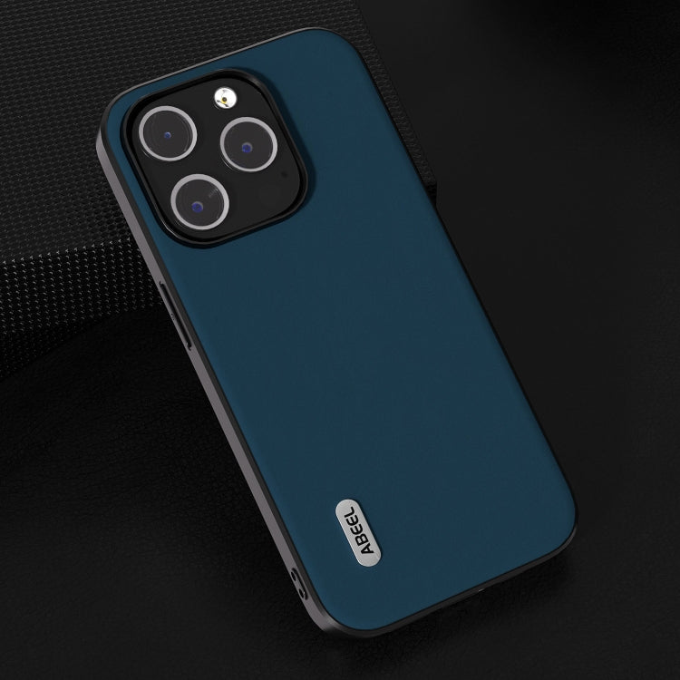 For iPhone 15 Pro ABEEL Genuine Leather Silky Soft Black Edge Phone Case(Blue) - HoMEdemic™ 