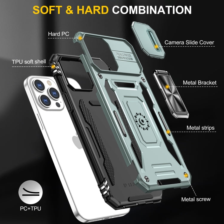 For iPhone 15 Pro Armor PC + TPU Camera Shield Phone Case(Alpine Green) - HoMEdemic™ 