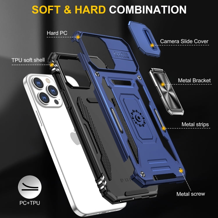 For iPhone 15 Pro Armor PC + TPU Camera Shield Phone Case(Navy Blue) - HoMEdemic™ 