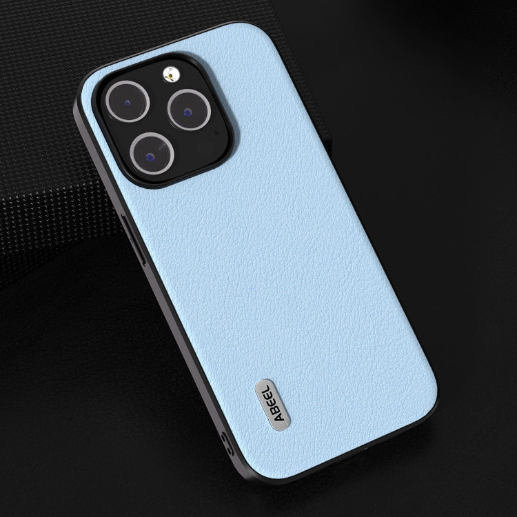 For iPhone 15 Pro ABEEL Genuine Leather Wave Black Edge Phone Case(Blue) - HoMEdemic™ 