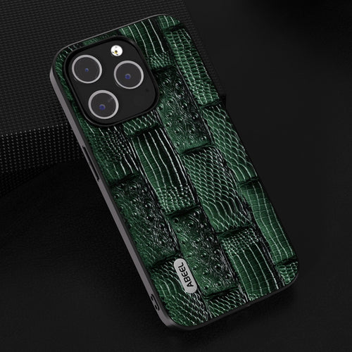 For iPhone 15 Pro Max ABEEL Genuine Leather Mahjong Pattern Black Edge Phone Case(Green) - HoMEdemic™ 