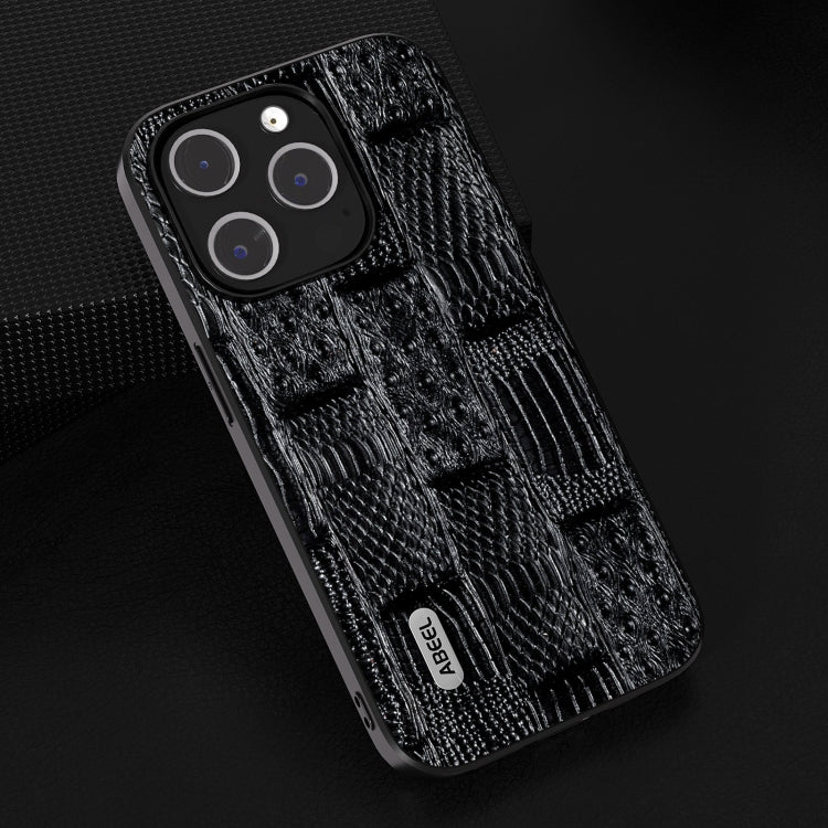 For iPhone 15 Pro ABEEL Genuine Leather Mahjong Pattern Black Edge Phone Case(Black) - HoMEdemic™ 