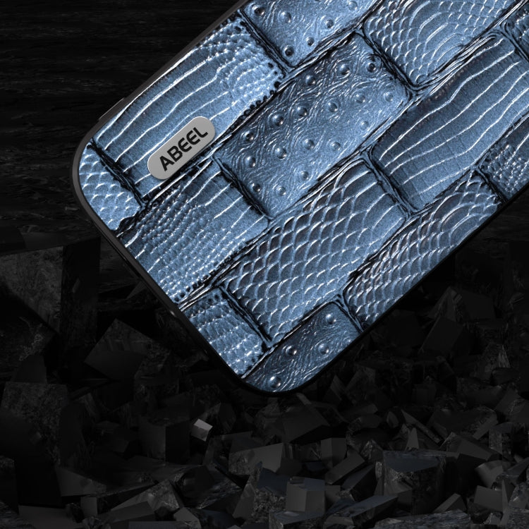 For iPhone 15 Pro ABEEL Genuine Leather Mahjong Pattern Black Edge Phone Case(Blue) - HoMEdemic™ 