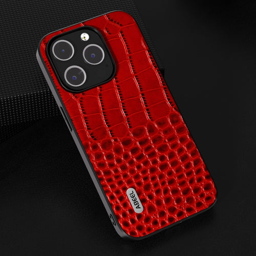 For iPhone 15 Pro Max ABEEL Genuine Leather Crocodile Pattern Black Edge Phone Case(Red) - HoMEdemic™ 