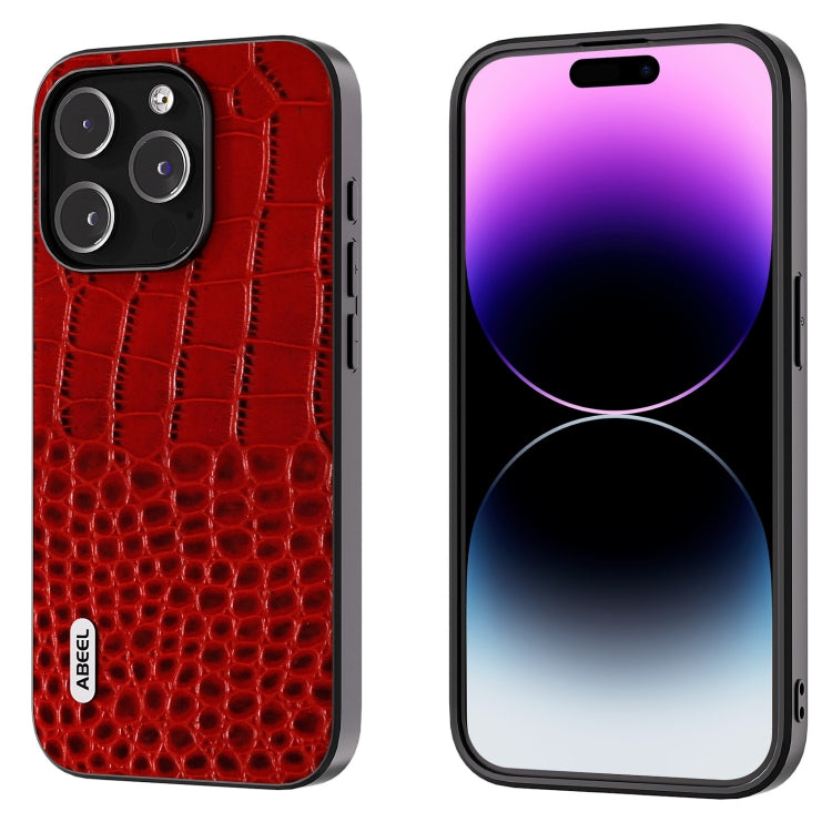 For iPhone 15 Pro ABEEL Genuine Leather Crocodile Pattern Black Edge Phone Case(Red) - HoMEdemic™ 