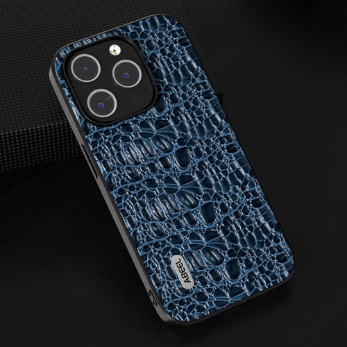 For iPhone 15 Pro Max ABEEL Genuine Leather Canopy Black Edge Phone Case(Blue) - HoMEdemic™ 