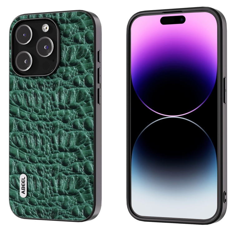 For iPhone 15 Pro ABEEL Genuine Leather Canopy Black Edge Phone Case(Green) - HoMEdemic™ 