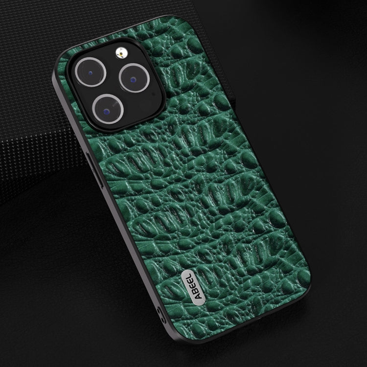 For iPhone 15 Pro ABEEL Genuine Leather Canopy Black Edge Phone Case(Green) - HoMEdemic™ 