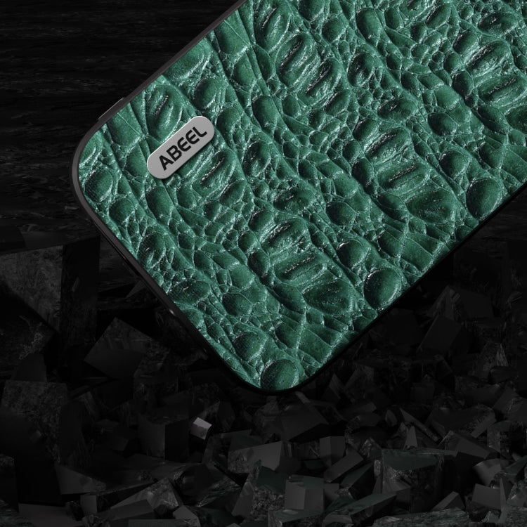 For iPhone 15 Pro ABEEL Genuine Leather Canopy Black Edge Phone Case(Green) - HoMEdemic™ 