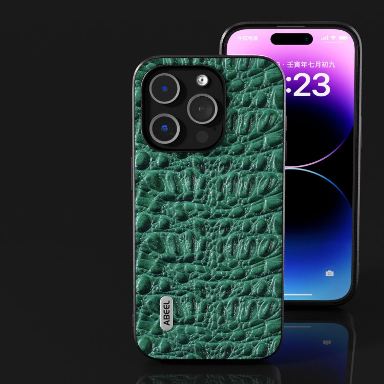 For iPhone 15 Pro ABEEL Genuine Leather Canopy Black Edge Phone Case(Green) - HoMEdemic™ 