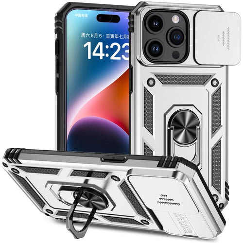 For iPhone 15 Pro Max Sliding Camshield Holder Phone Case(Silver) - HoMEdemic™ 