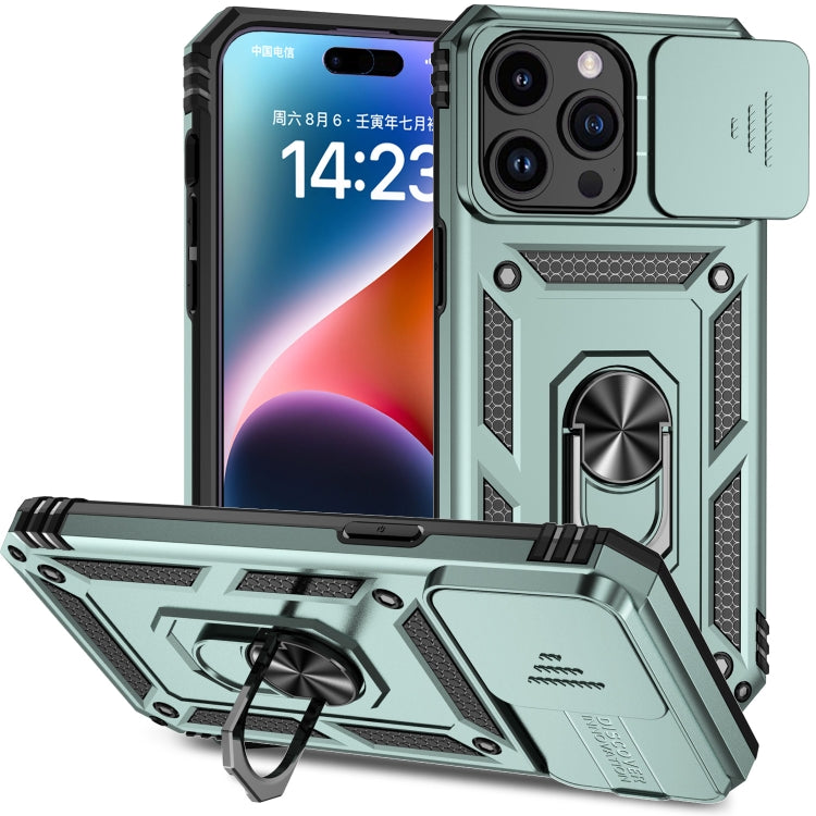 For iPhone 15 Pro Sliding Camshield Holder Phone Case(Dark Green) - HoMEdemic™ 