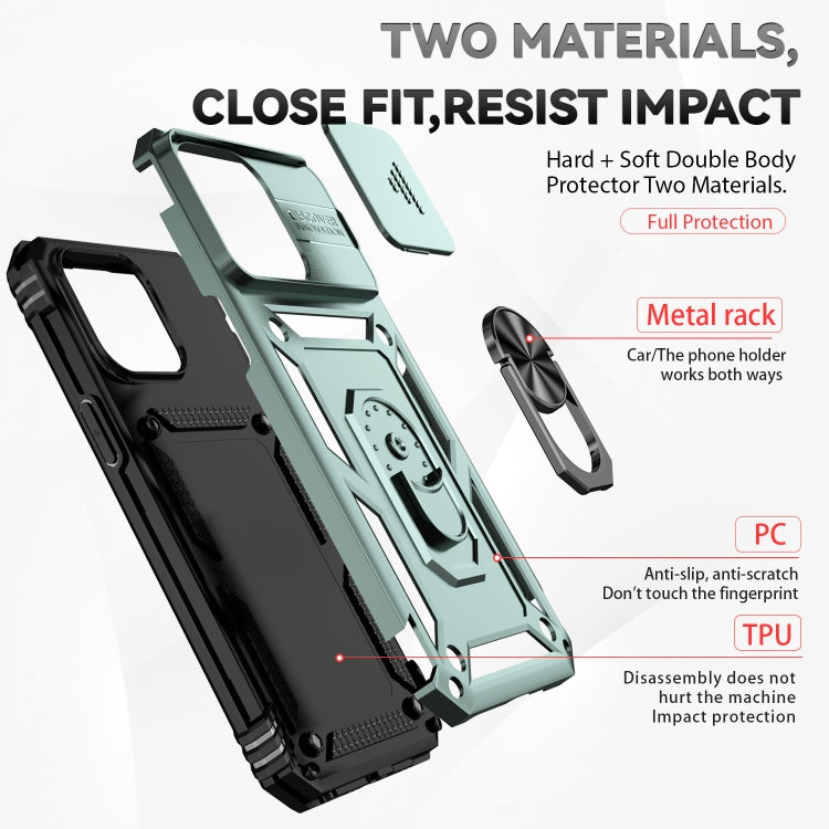 For iPhone 15 Pro Sliding Camshield Holder Phone Case(Dark Green) - HoMEdemic™ 