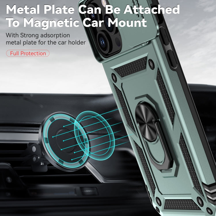 For iPhone 15 Pro Sliding Camshield Holder Phone Case(Dark Green) - HoMEdemic™ 