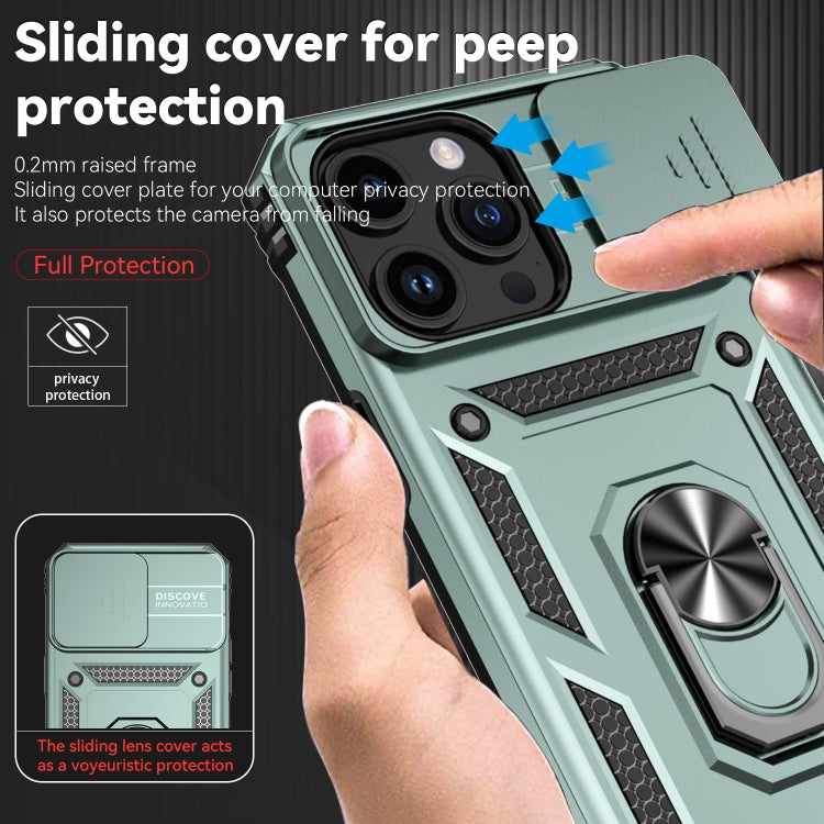 For iPhone 15 Pro Sliding Camshield Holder Phone Case(Dark Green) - HoMEdemic™ 