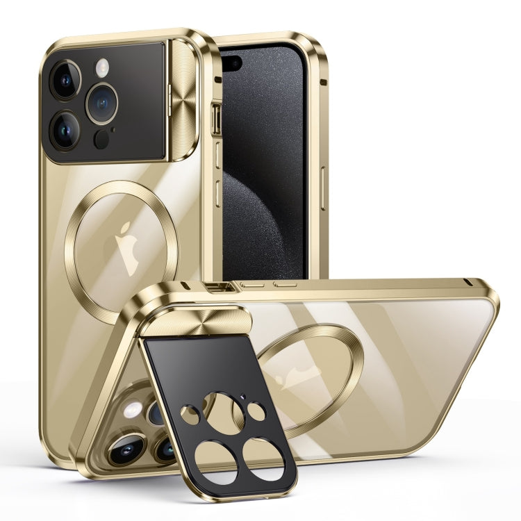 For iPhone 15 Pro Large Window Holder MagSafe Magnetic Metal Phone Case(Yellow) - HoMEdemic™ 