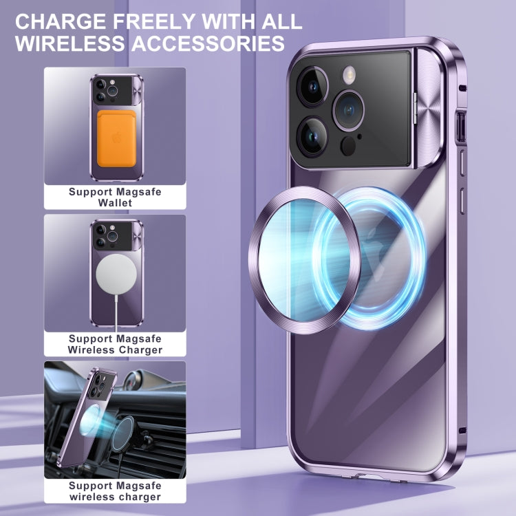 For iPhone 15 Pro Large Window Holder MagSafe Magnetic Metal Phone Case(Purple) - HoMEdemic™ 