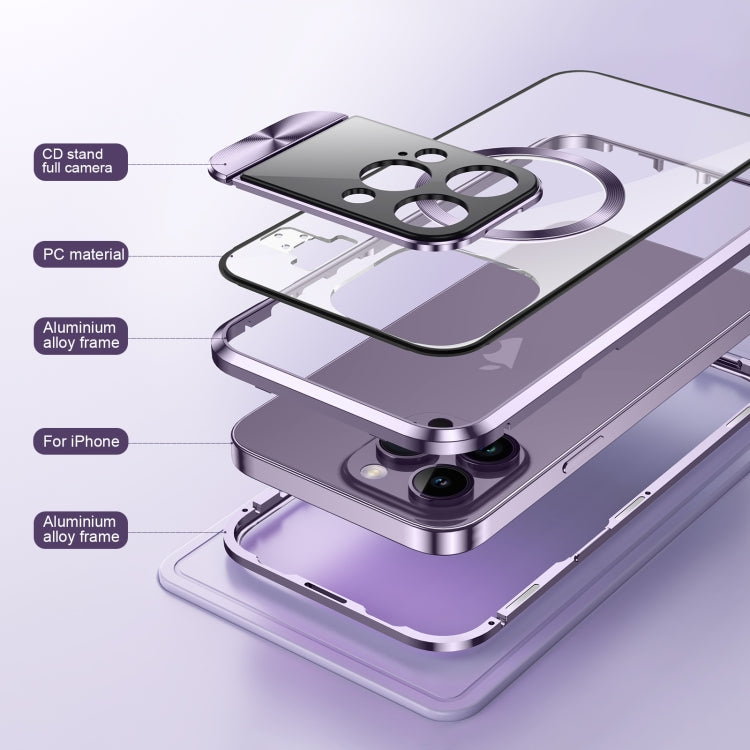 For iPhone 15 Pro Large Window Holder MagSafe Magnetic Metal Phone Case(Purple) - HoMEdemic™ 