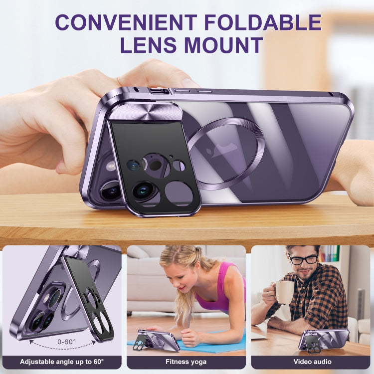 For iPhone 15 Pro Max Large Window Holder MagSafe Magnetic Metal Phone Case(Purple) - HoMEdemic™ 