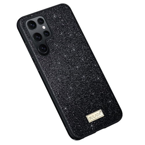 For Samsung Galaxy S24 Ultra 5G SULADA Glittery TPU + Handmade Leather Phone Case(Black) - HoMEdemic™ 