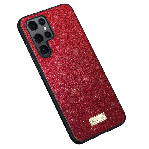 For Samsung Galaxy S24 Ultra 5G SULADA Glittery TPU + Handmade Leather Phone Case(Red) - HoMEdemic™ 