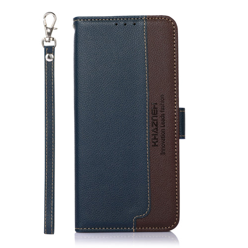 For iPhone 15 Pro Max KHAZNEH Litchi Texture Leather RFID Phone Case(Blue) - HoMEdemic™ 