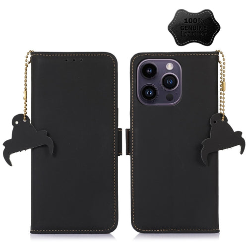 For iPhone 15 Pro Max Genuine Leather Magnetic RFID Leather Phone Case(Black) - HoMEdemic™ 