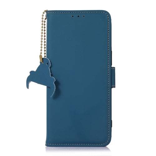 For iPhone 15 Pro Max Genuine Leather Magnetic RFID Leather Phone Case(Blue) - HoMEdemic™ 