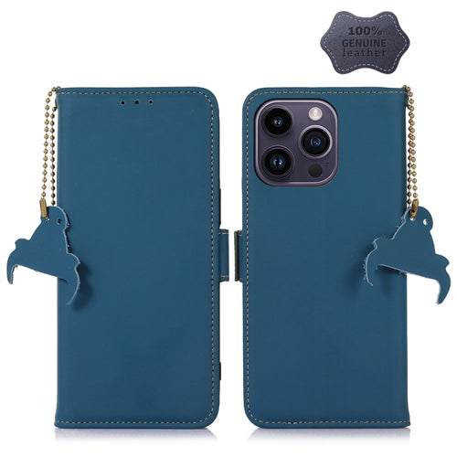 For iPhone 15 Pro Max Genuine Leather Magnetic RFID Leather Phone Case(Blue) - HoMEdemic™ 