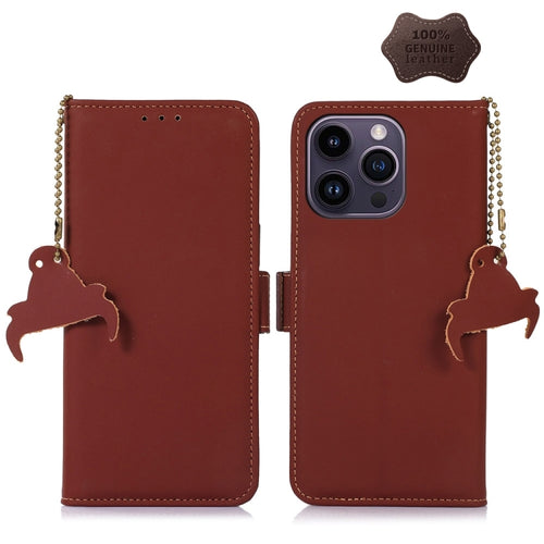 For iPhone 15 Pro Max Genuine Leather Magnetic RFID Leather Phone Case(Coffee) - HoMEdemic™ 