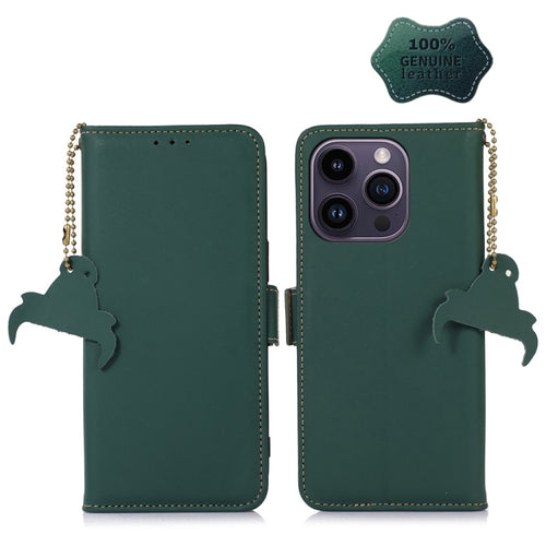 For iPhone 15 Pro Max Genuine Leather Magnetic RFID Leather Phone Case(Green) - HoMEdemic™ 