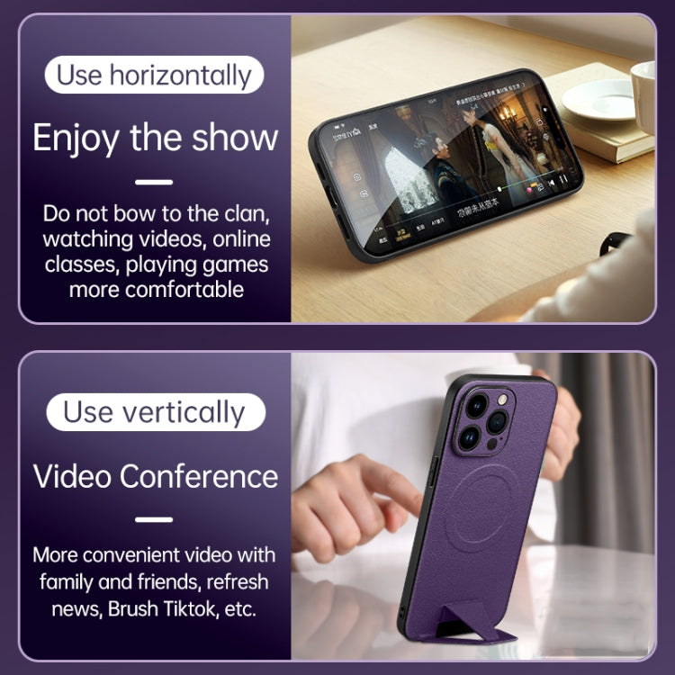 For iPhone 14 SULADA Folding Holder Lambskin Texture MagSafe Phone Case(Purple) - HoMEdemic™ 